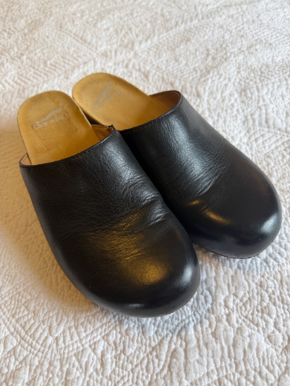 Black Leather Slip-On Women's Clogs